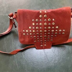Hayden by Hayden Harden Reddish Brown Studded Leather Messenger Bag